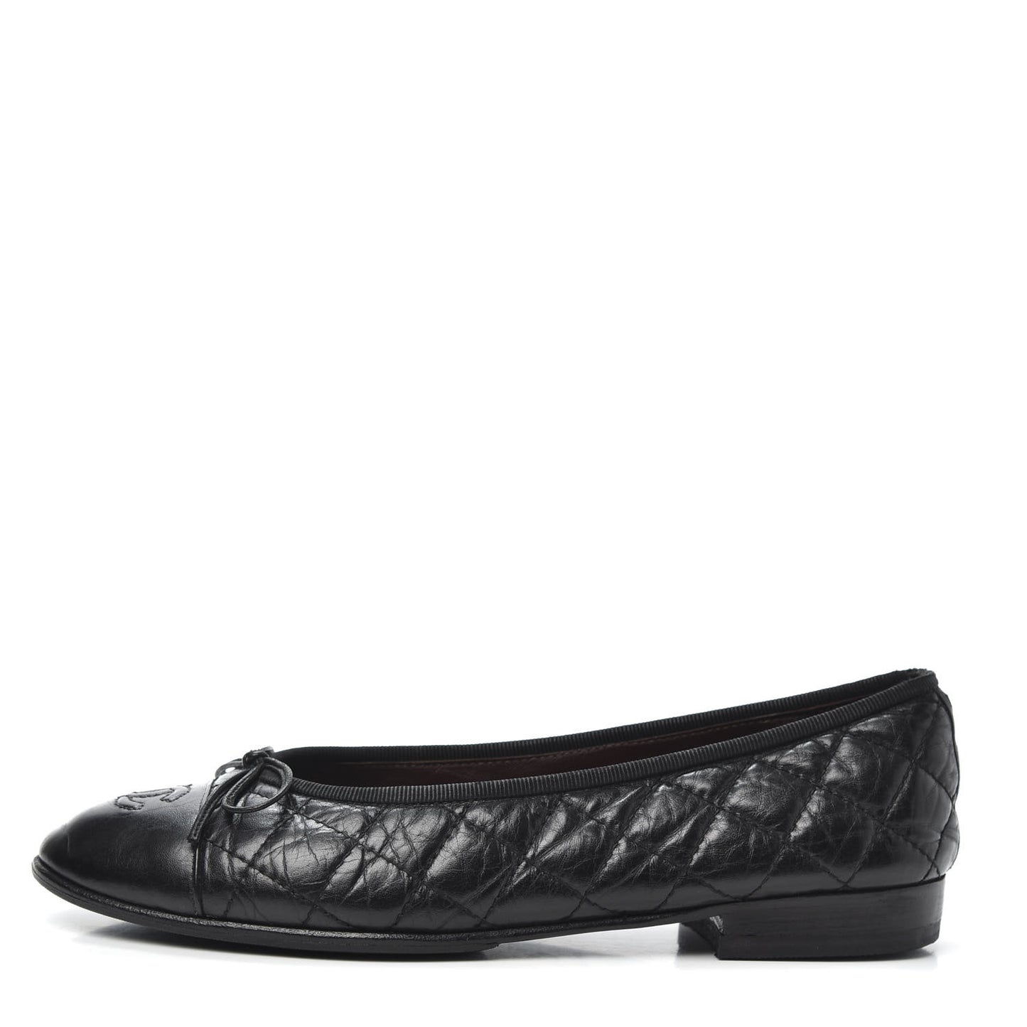 Aged Calfskin Quilted CC Cap Toe Ballerina Flats 37.5 Black