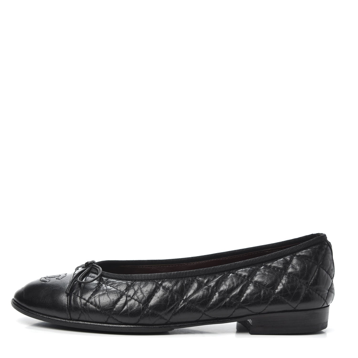 Chanel Aged Calfskin Quilted CC Cap Toe Ballerina Flats 37.5 Black 1 of 6