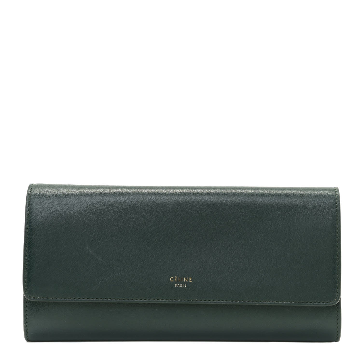 Celine Lambskin Large Flap Wallet Emerald 1 of 14