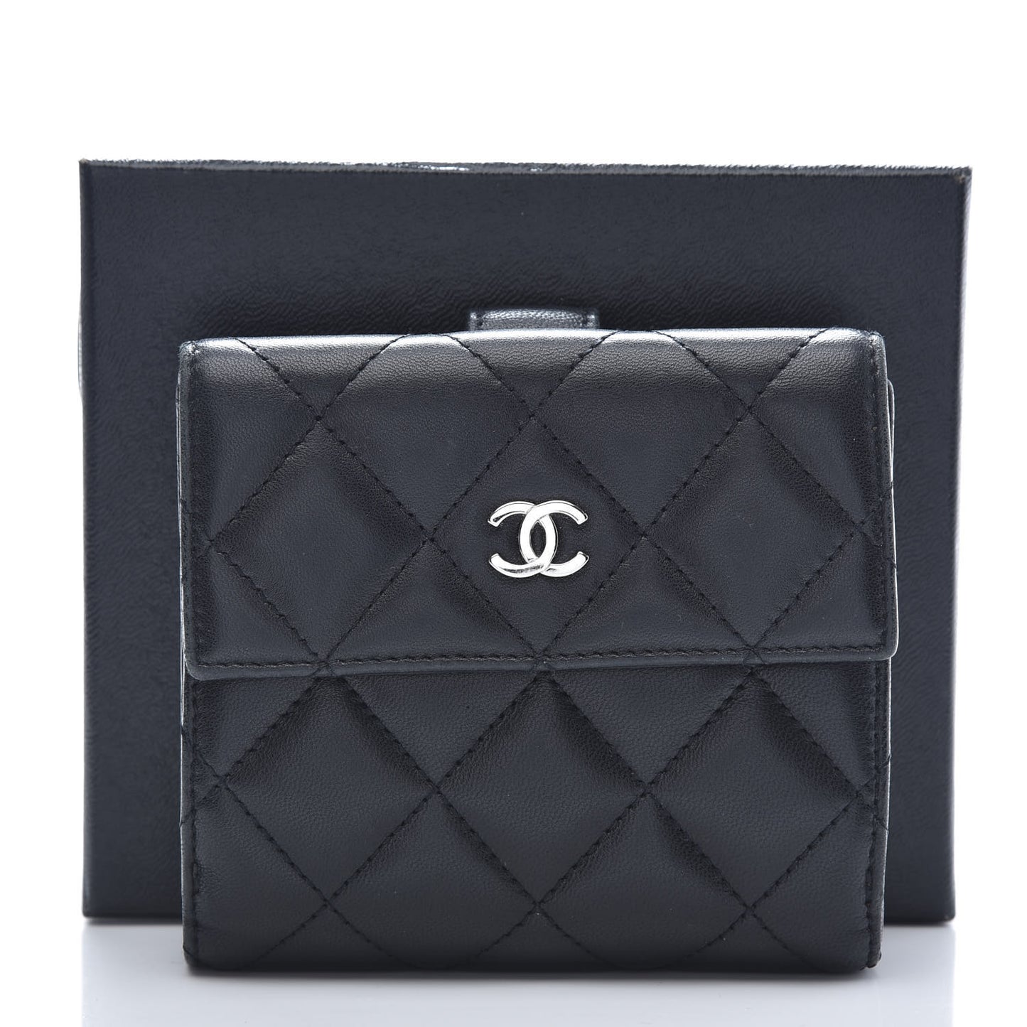 Lambskin Quilted Compact French Flap Wallet Black