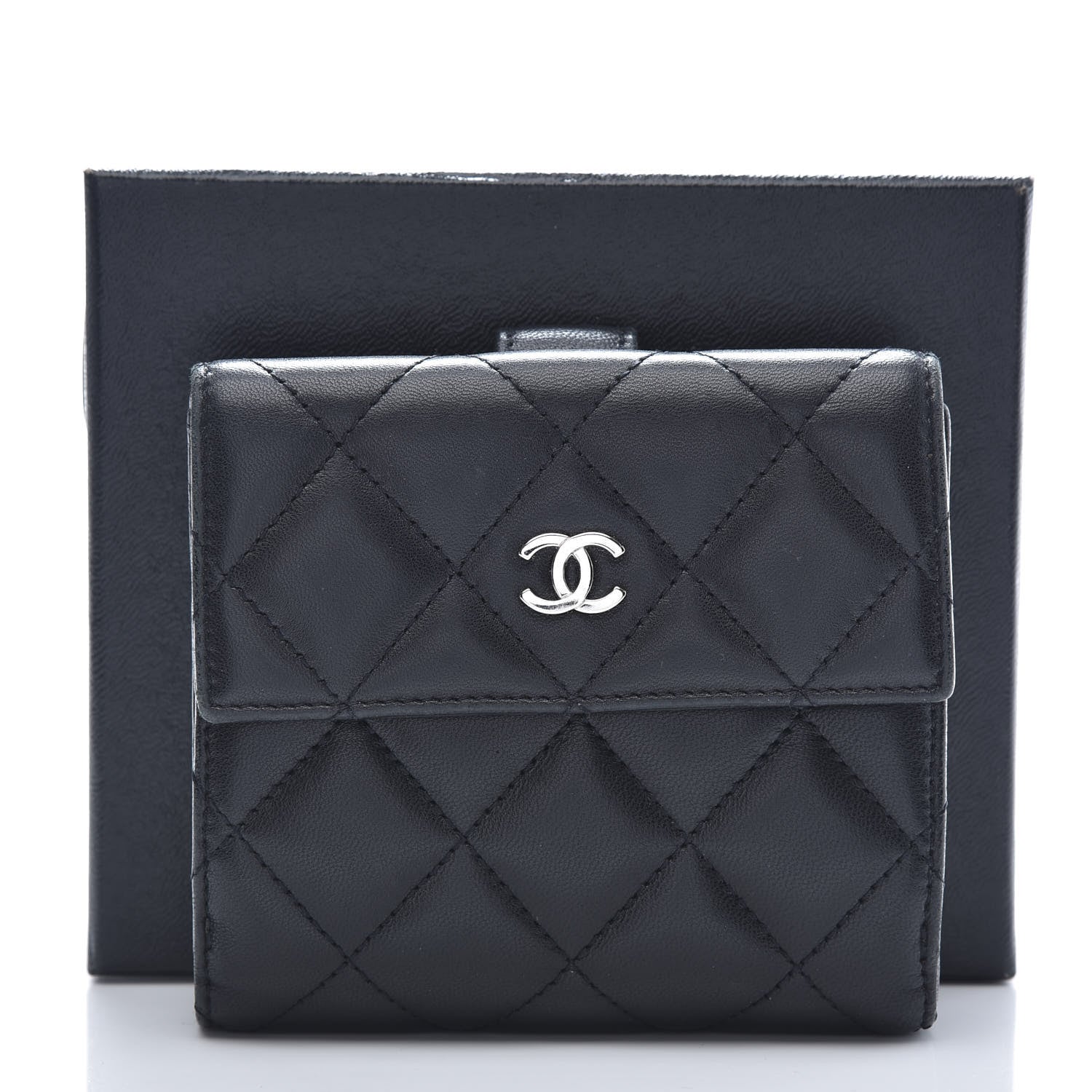 Chanel Lambskin Quilted Compact French Flap Wallet Black 11 of 11