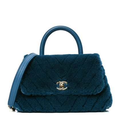 Chanel Shearling Lambskin Chevron Quilted Mini Coco Handle Flap Turquoise 1 of 4