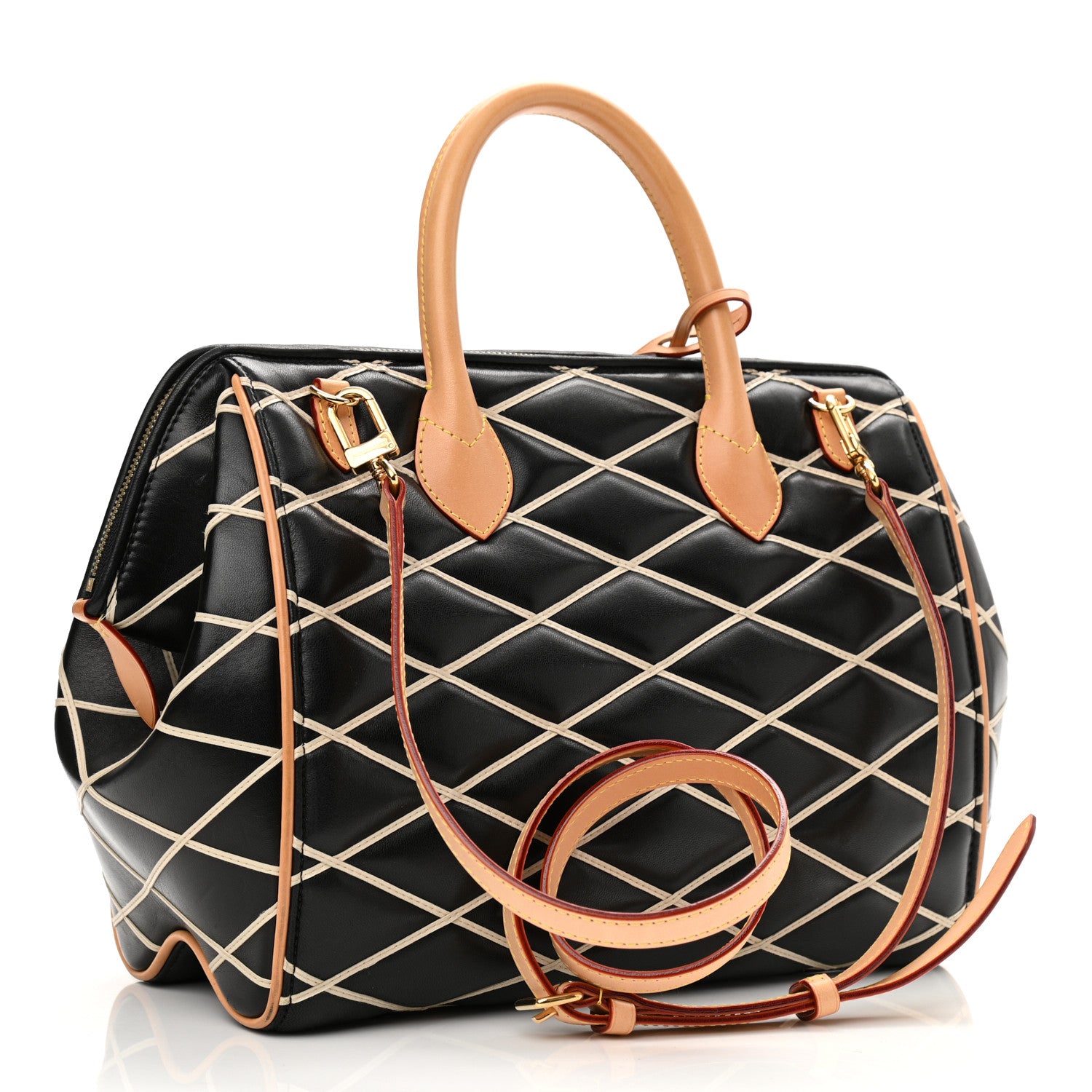 Louis Vuitton Lambskin Malletage Doc PM Black Natural 3 of 16