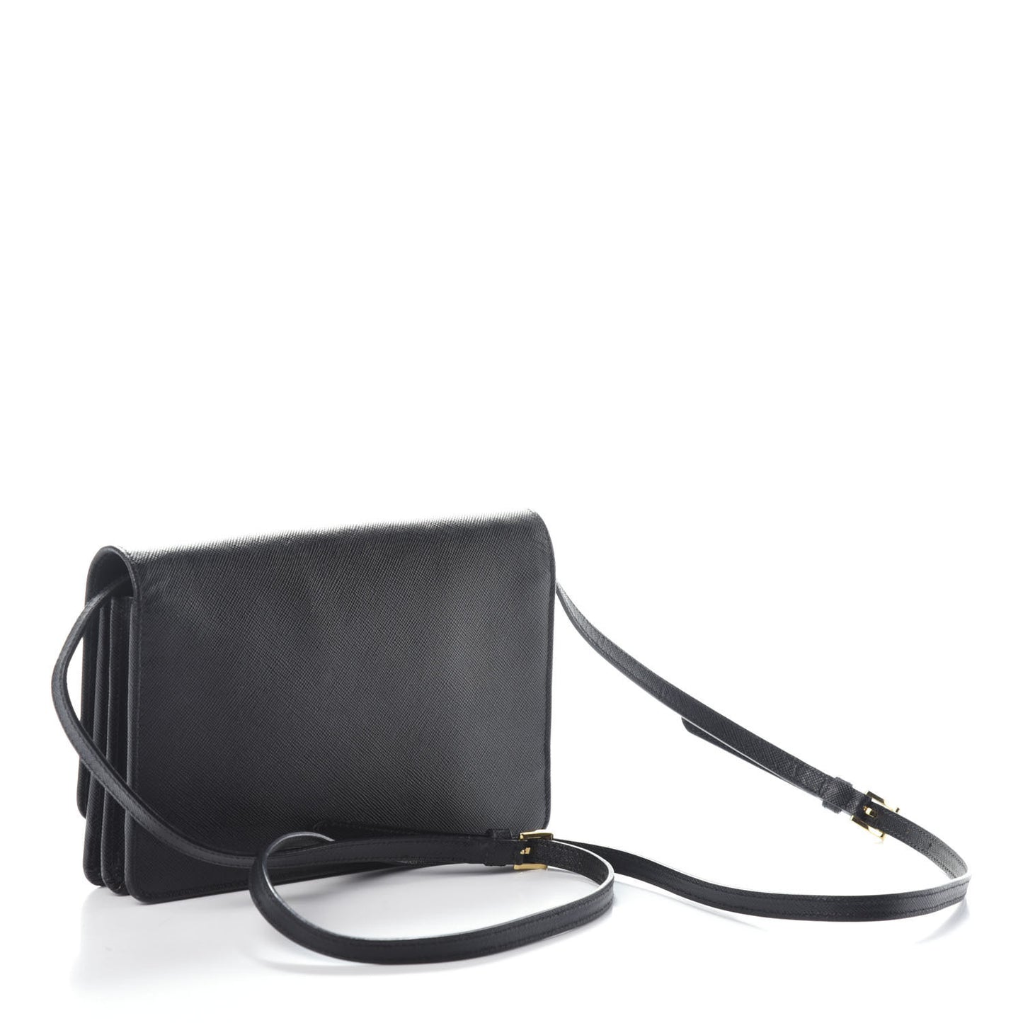 Saffiano Metal Flap Wallet With Strap Black