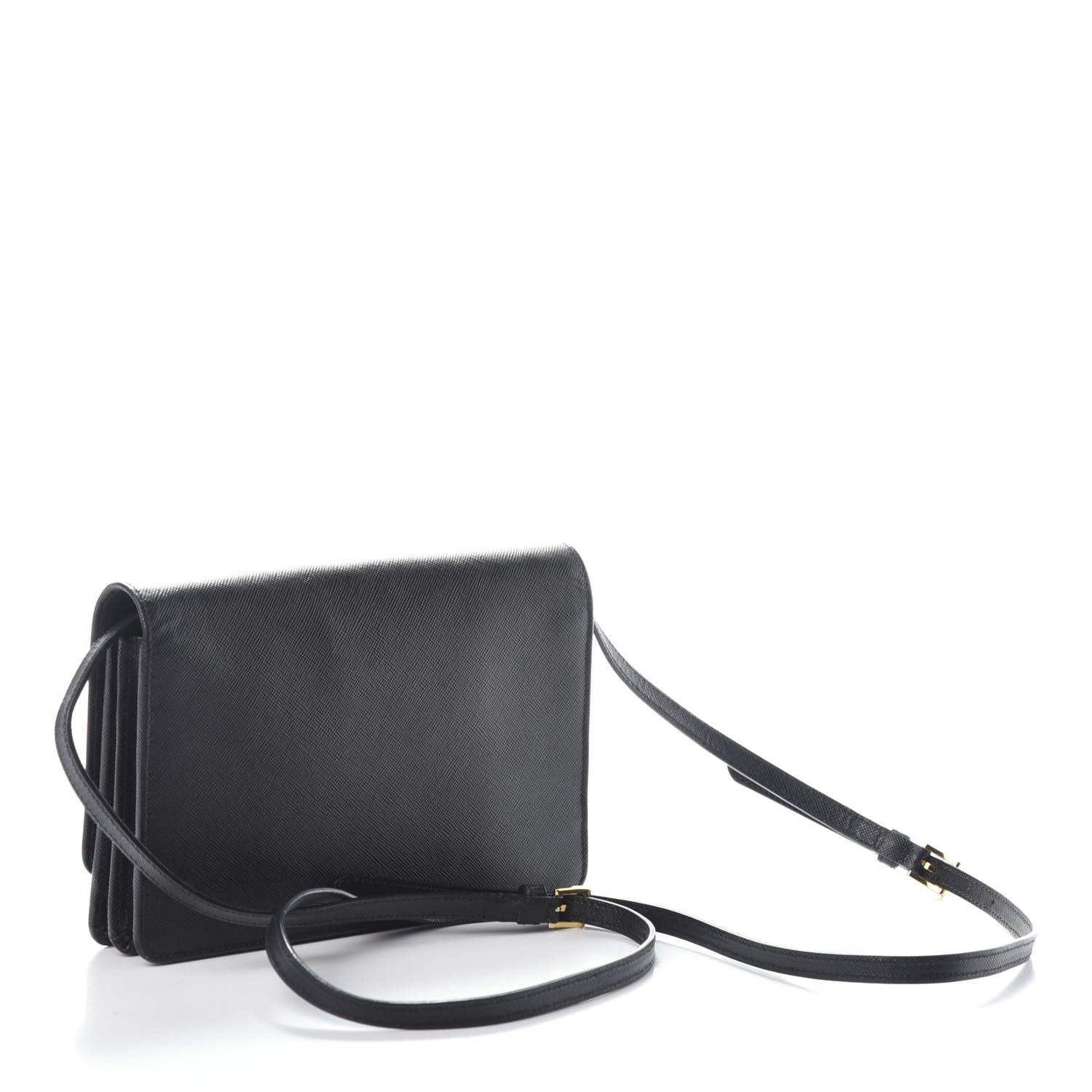 Prada Saffiano Metal Flap Wallet With Strap Black 3 of 9