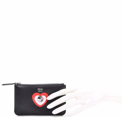 Fendi Vitello Applique Heart Coin Pouch Key Case Black 2 of 8