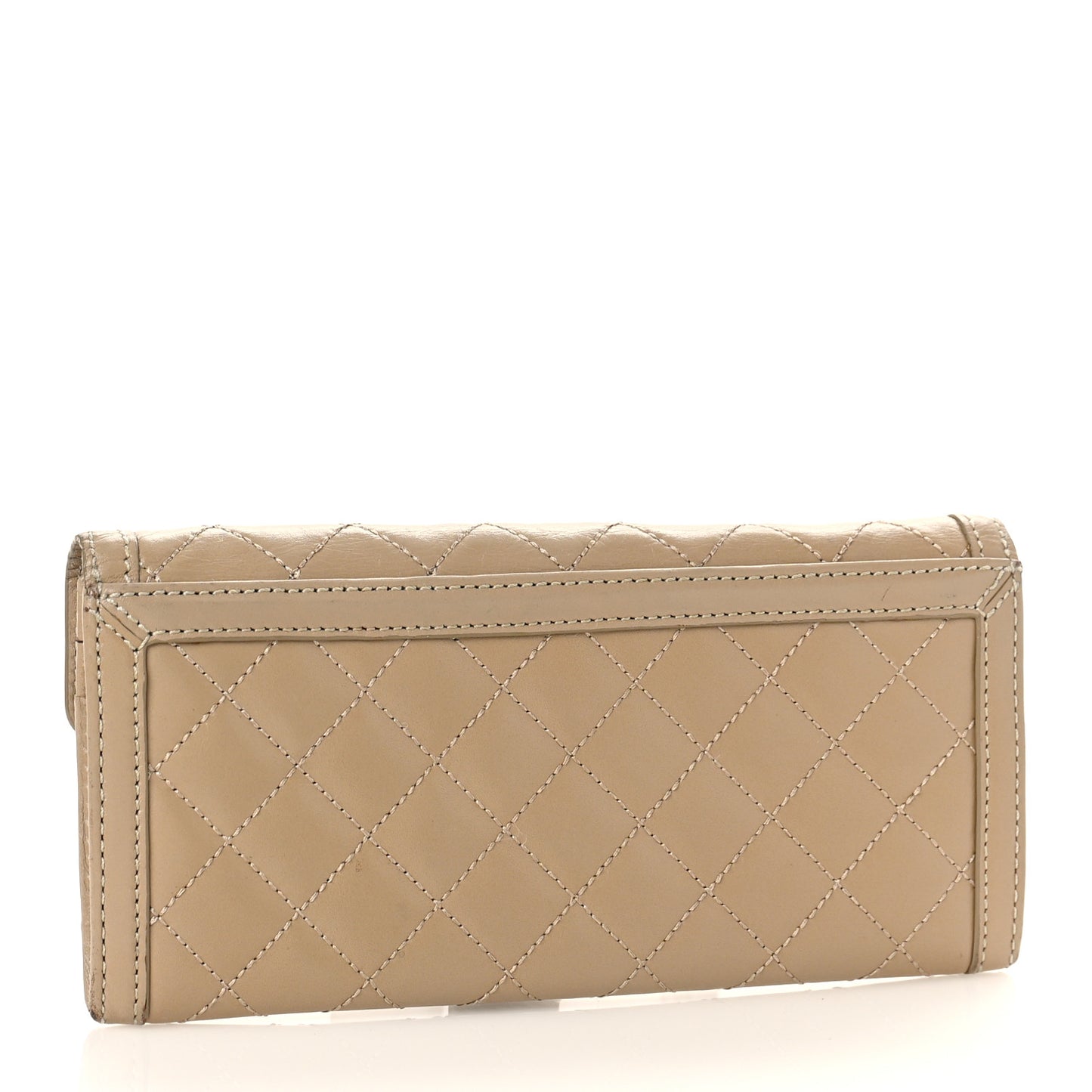 Calfskin Quilted Continental Wallet Beige