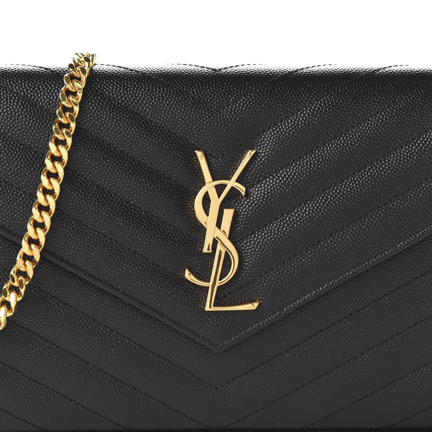 Grain De Poudre Matelasse Chevron Monogram Chain Wallet Black