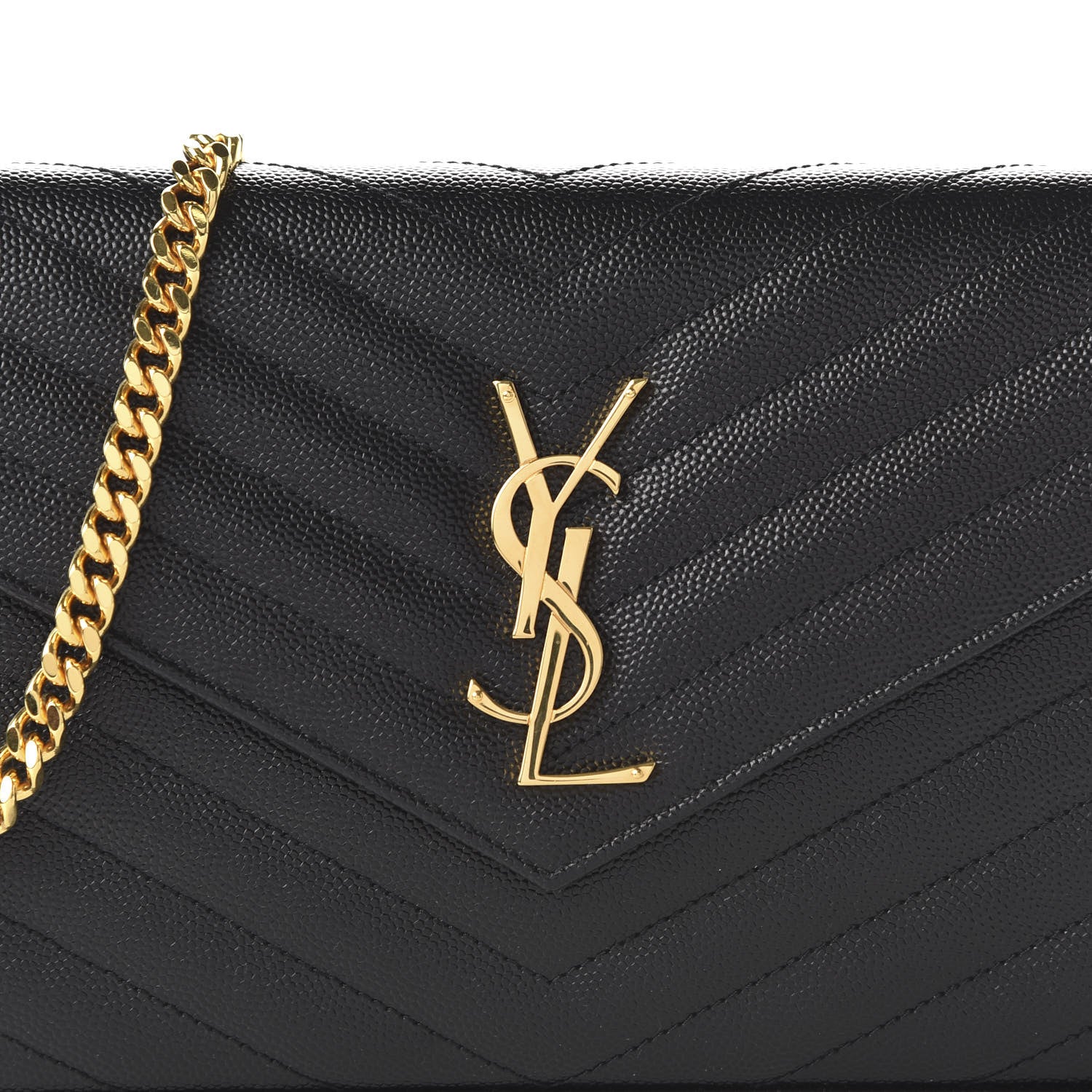 Saint Laurent Grain De Poudre Matelasse Chevron Monogram Chain Wallet Black 9 of 10