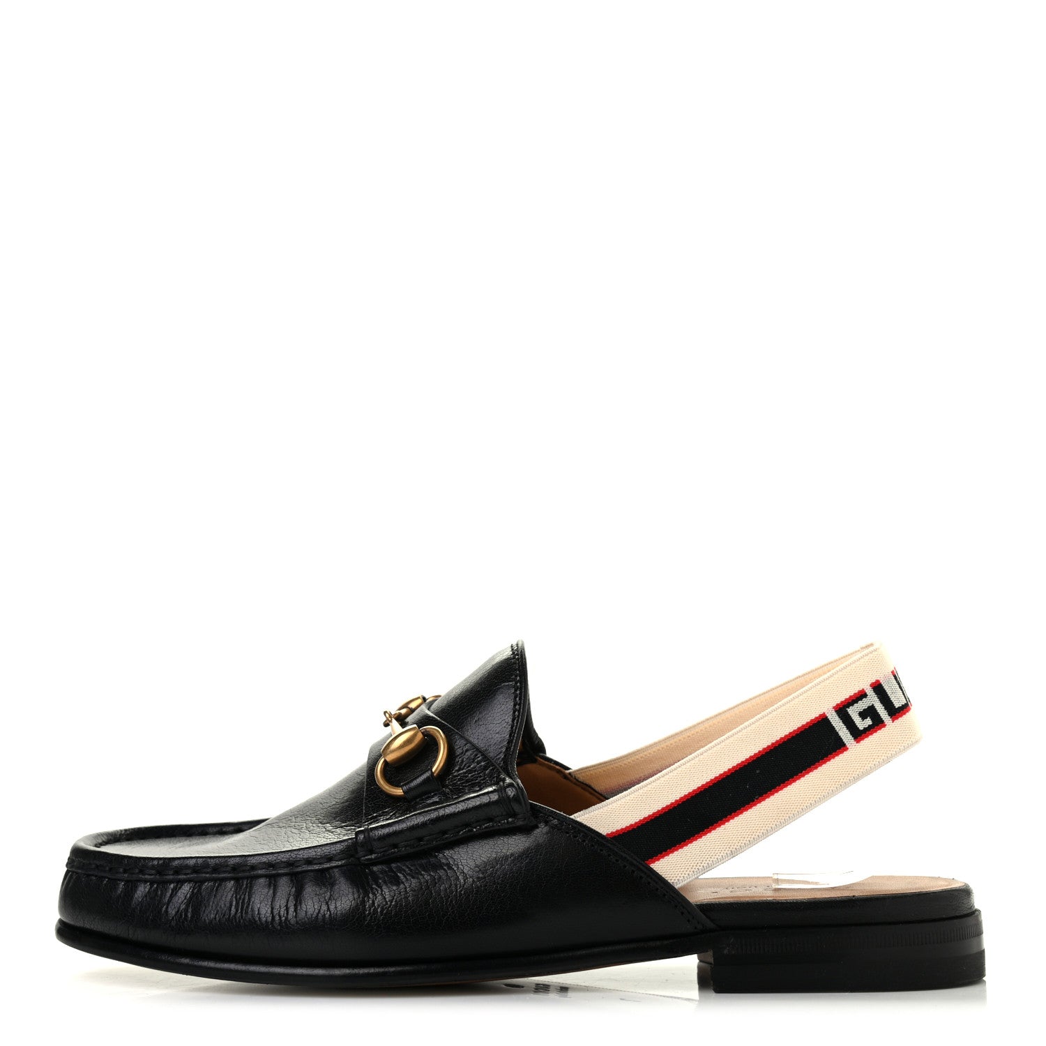 Gucci Goatskin Stripe Mens Horsebit Slingback Slippers 7 Black 1 of 8