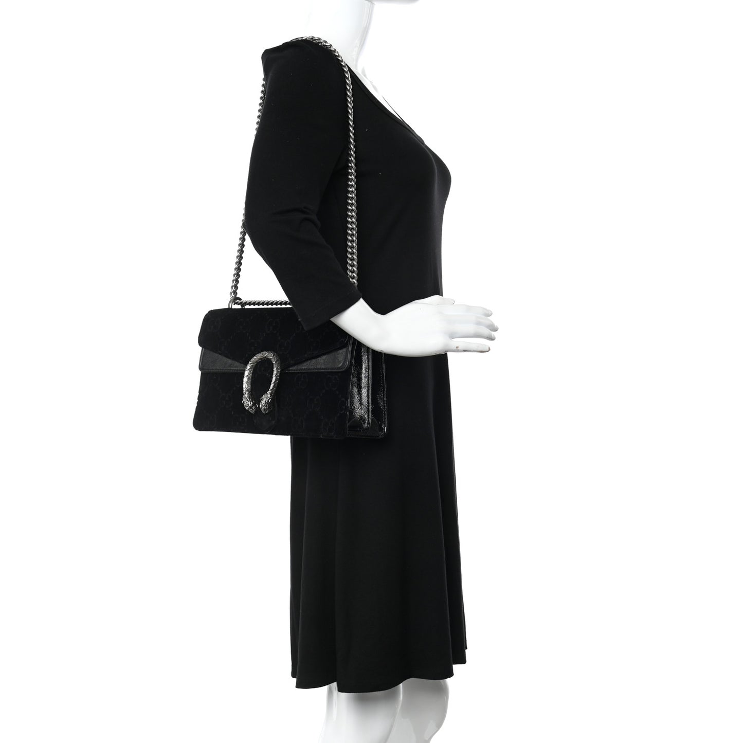 Velvet GG Monogram Small Dionysus Shoulder Bag Black