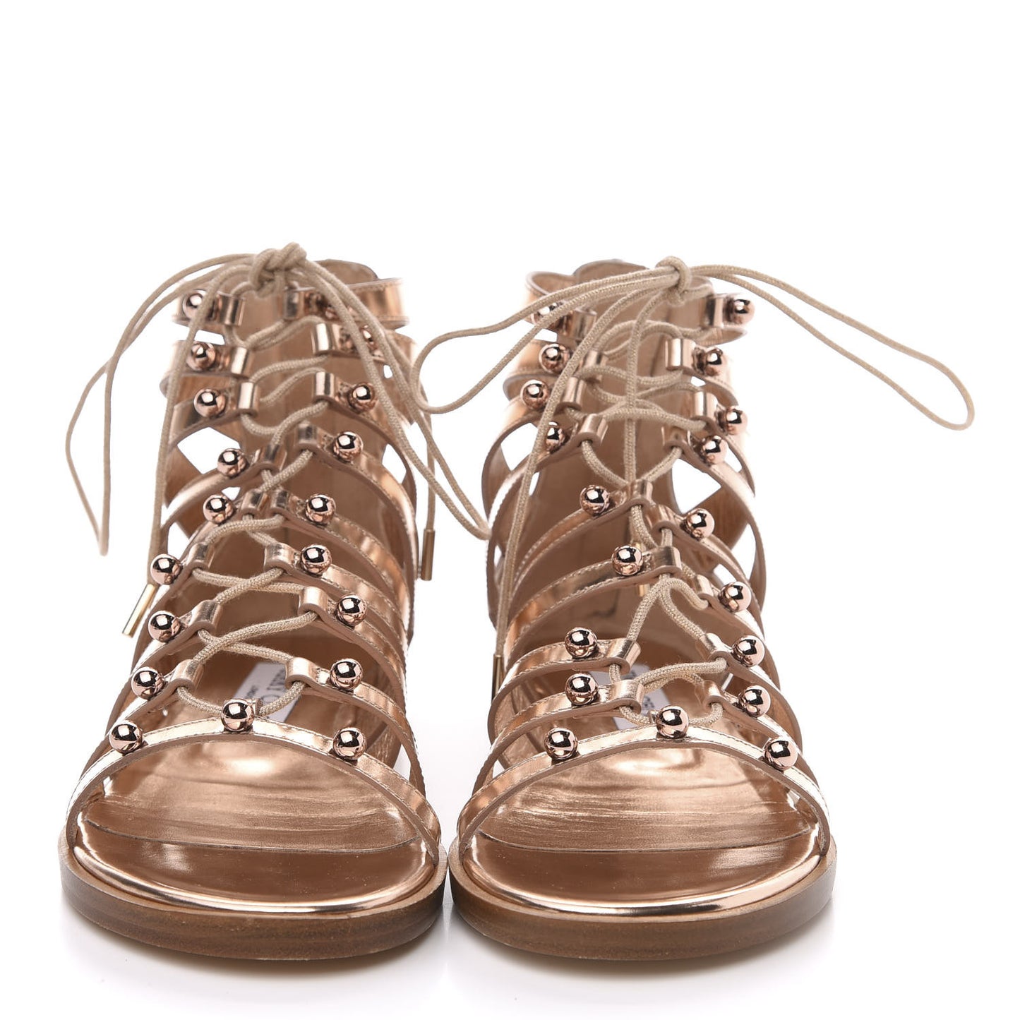 Metallic Mirror Calfskin Gigi Lace Up Sandal 37 Tea Rose