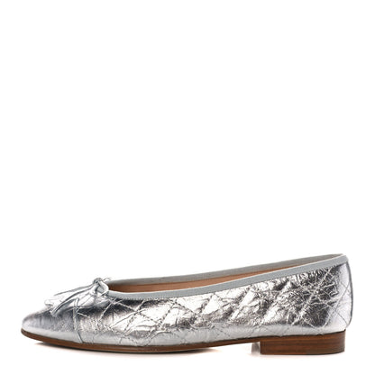 Chanel Metallic Aged Calfskin Quilted Cap Toe Ballerina Flats 36.5 Silver 1 of 11
