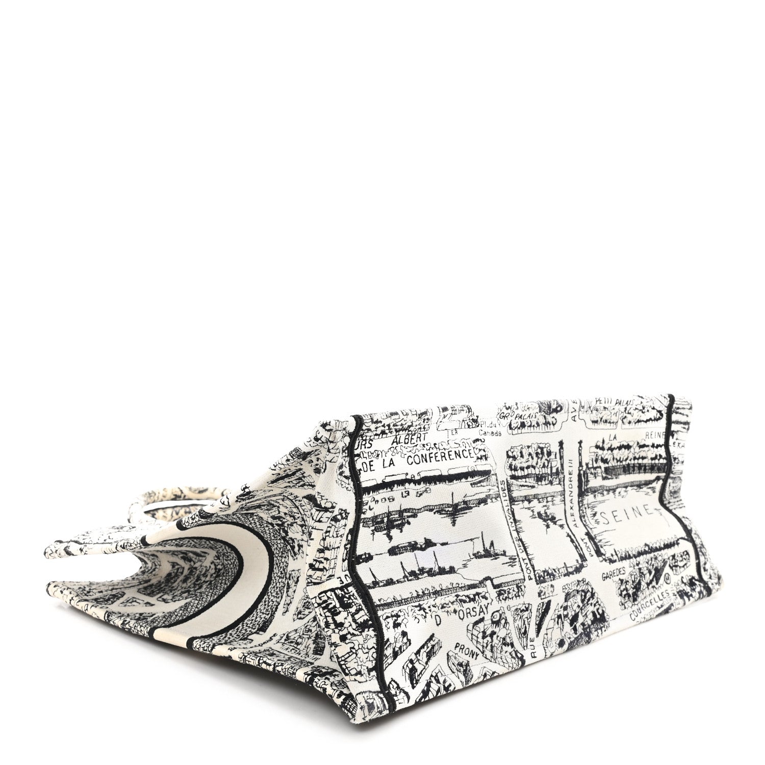 Christian Dior Canvas Embroidered Large Plan De Paris Book Tote White Black 4 of 11