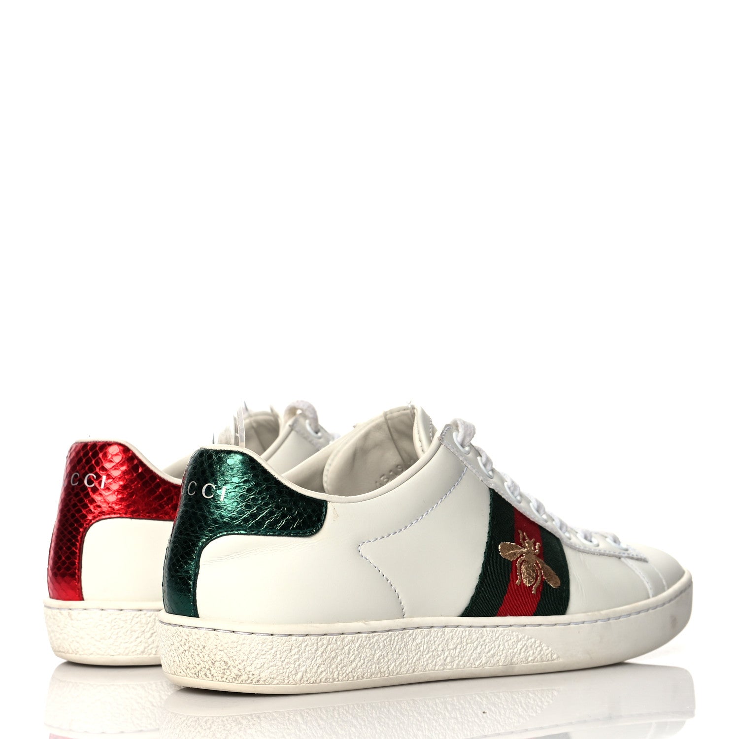 Gucci Calfskin Ayers Bee Embroidered Womens Ace Sneakers 35 White Green 4 of 19