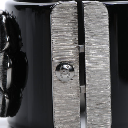 Chanel Resin Crystal Feather CC Camellia Wide Cuff Black 6 of 8