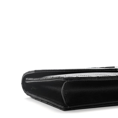 Saint Laurent Grain De Poudre Matelasse Chevron Monogram Envelope Chain Wallet Black 6 of 14