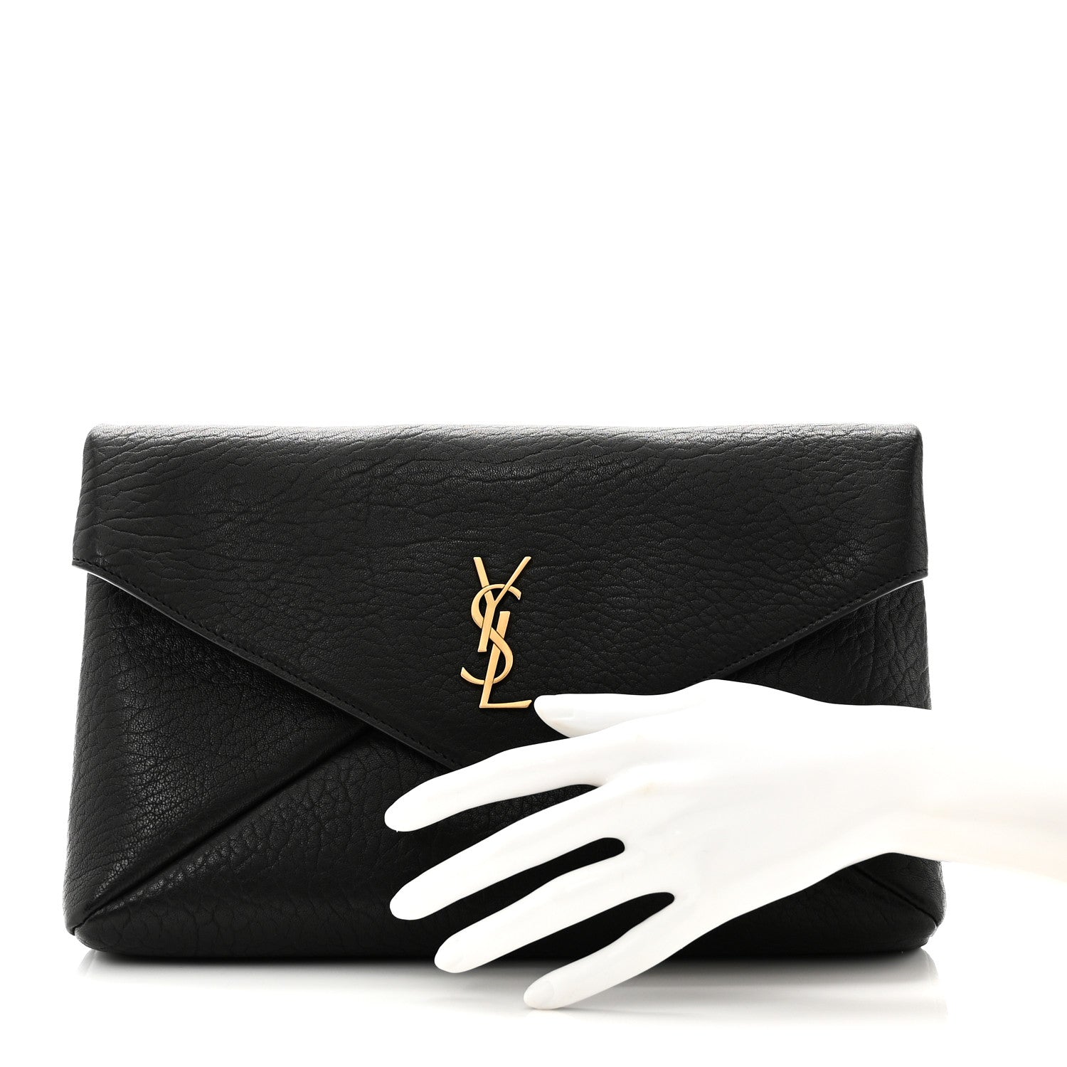 Saint Laurent Grained Lambskin Cassandre Envelope Pouch Black 2 of 9