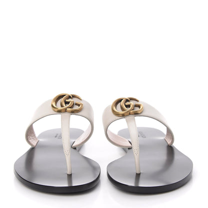 Gucci Calfskin GG Marmont Thong Sandals 37 Mystic White 2 of 10