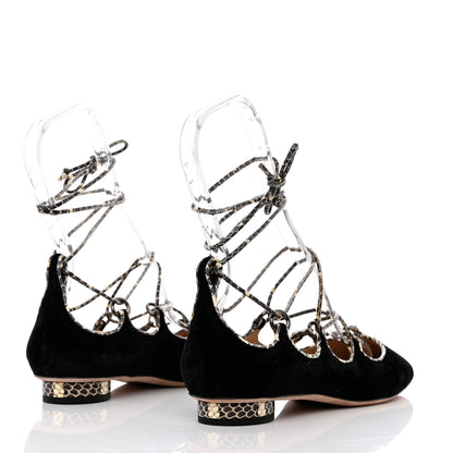 Valentino Garavani Calfskin Snakeskin Embossed Velvet Crossover Ballerina Flats 38 Black Roccia 4 of 9