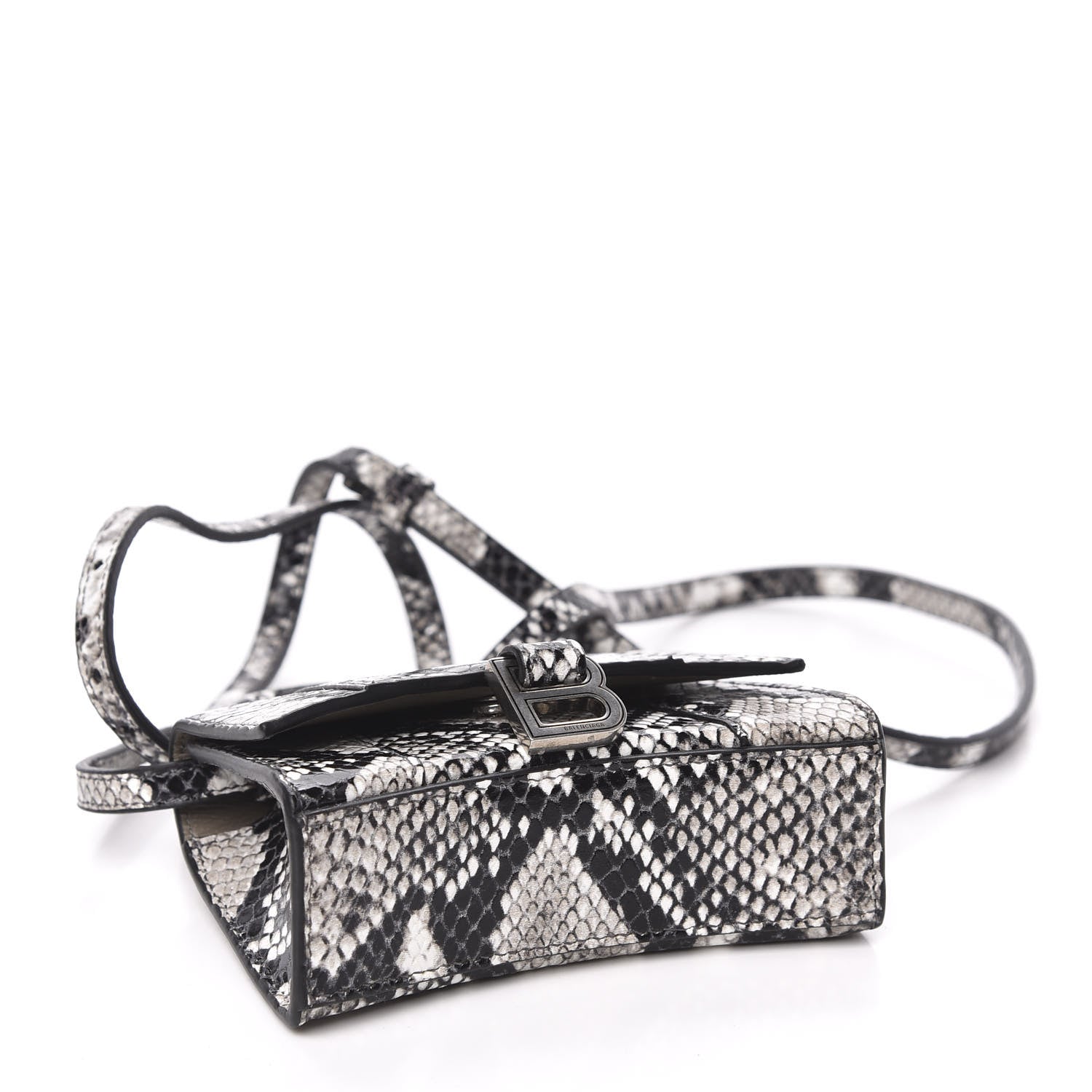 Balenciaga Shiny Calfskin Python Effect Hourglass Top Handle Bag Mini Black White 3 of 10