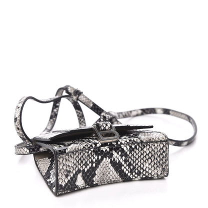 Balenciaga Shiny Calfskin Python Effect Hourglass Top Handle Bag Mini Black White 3 of 10