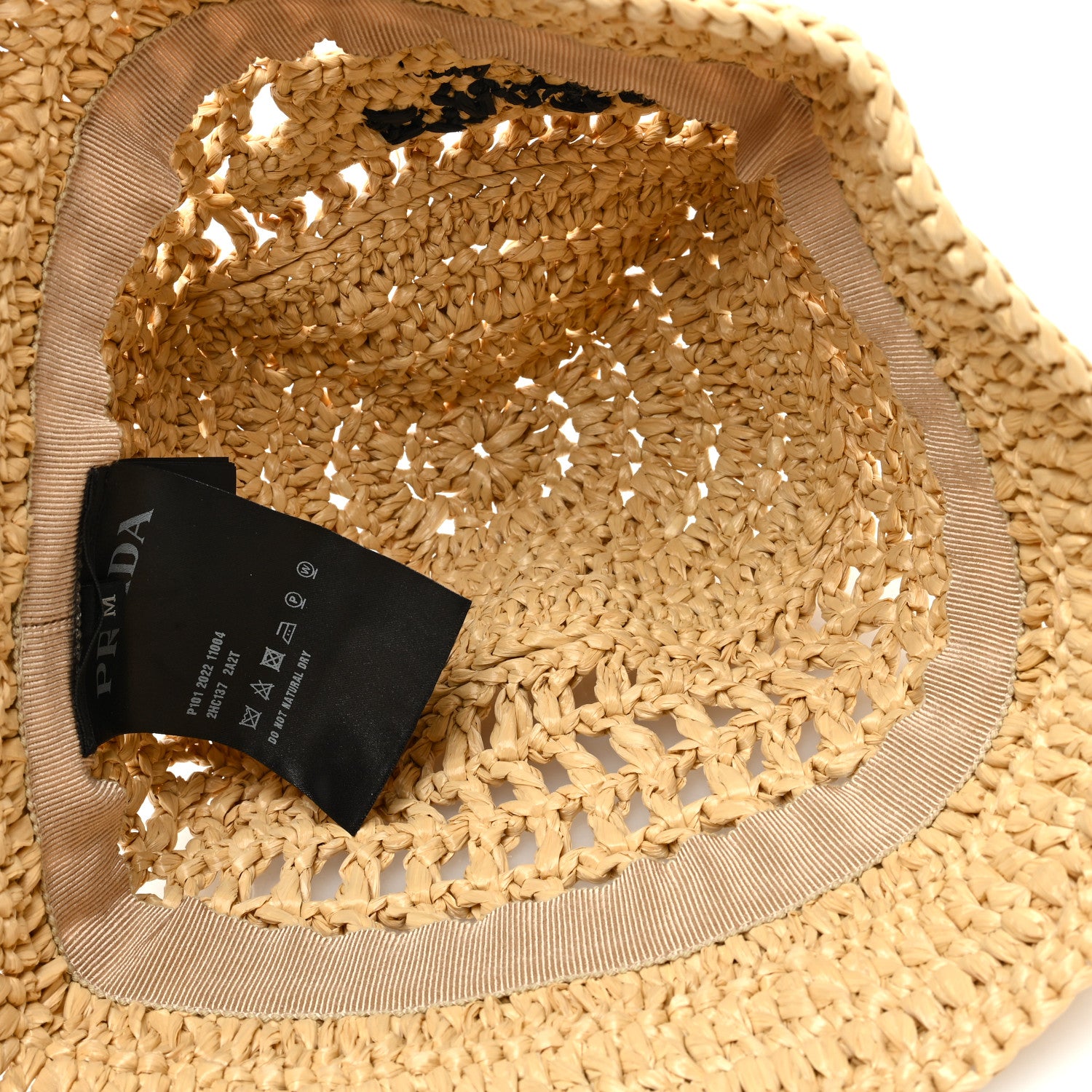 Prada Yarn Raffia Effect Crochet Logo Embroidered Womens Bucket Hat M Naturale 7 of 8
