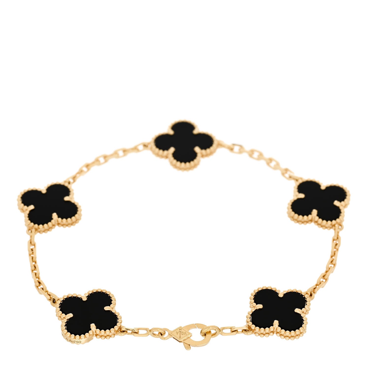 Van Cleef & Arpels 18K Yellow Gold Black Onyx 5 Motifs Vintage Alhambra Bracelet 2 of 5