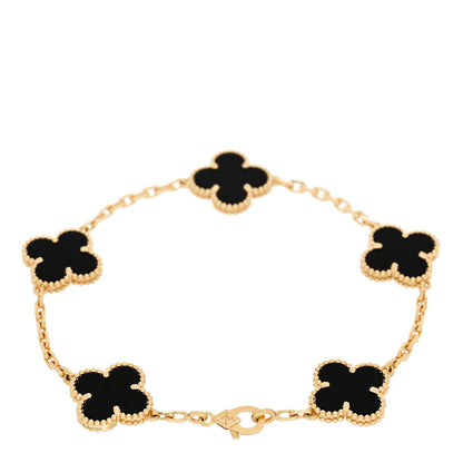 Van Cleef & Arpels 18K Yellow Gold Black Onyx 5 Motifs Vintage Alhambra Bracelet 2 of 5