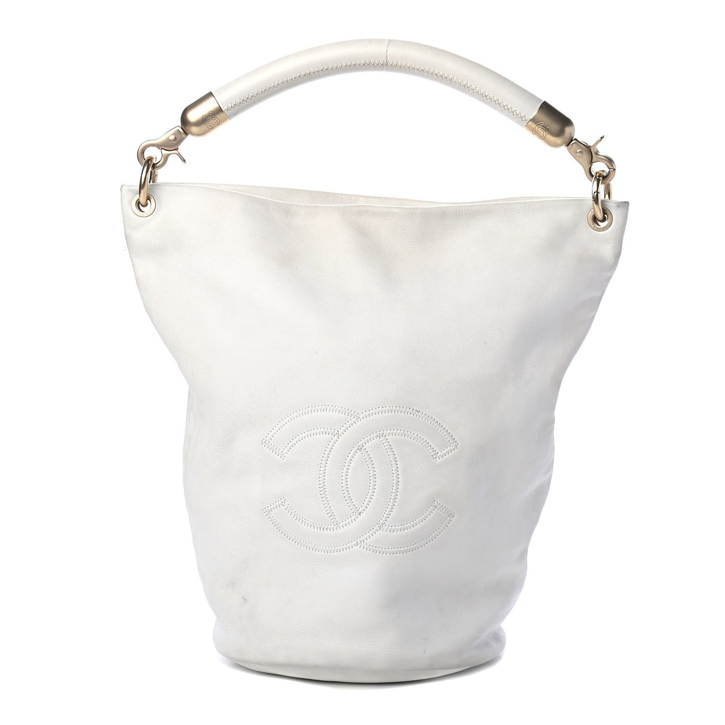 Calfskin CC Bucket Hobo White