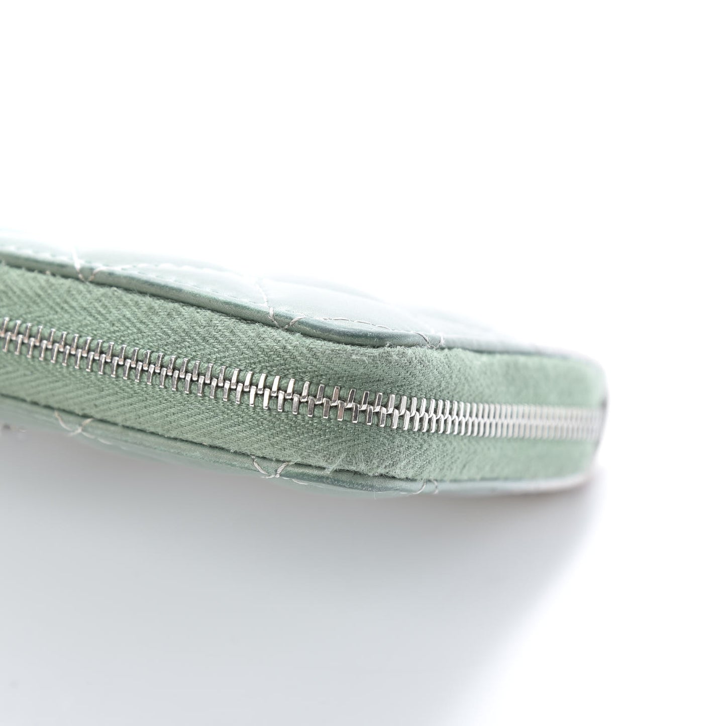 Faded Patent Calfskin Quilted Small Zip Around Wallet Green