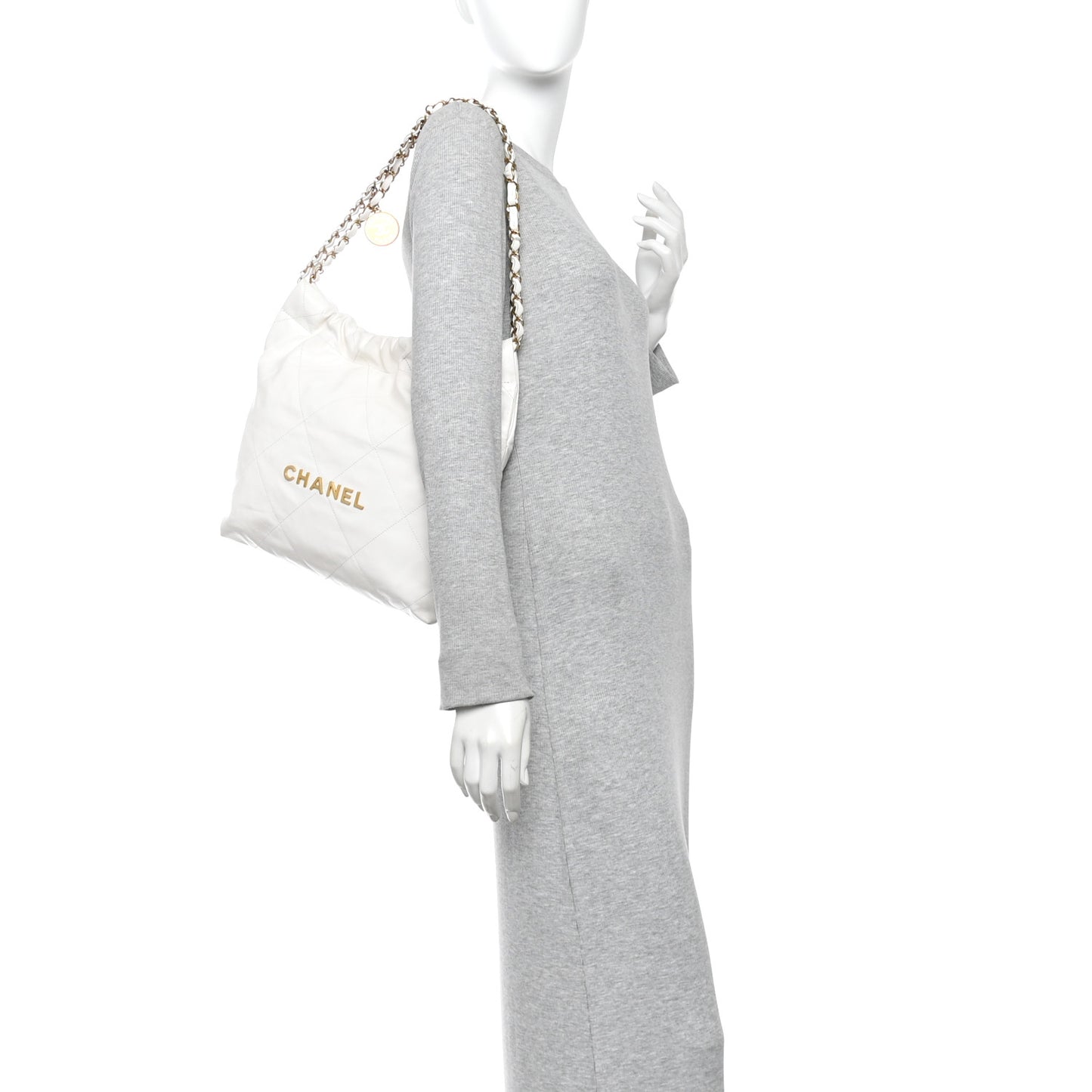 Shiny Calfskin Quilted Small Chanel 22 White
