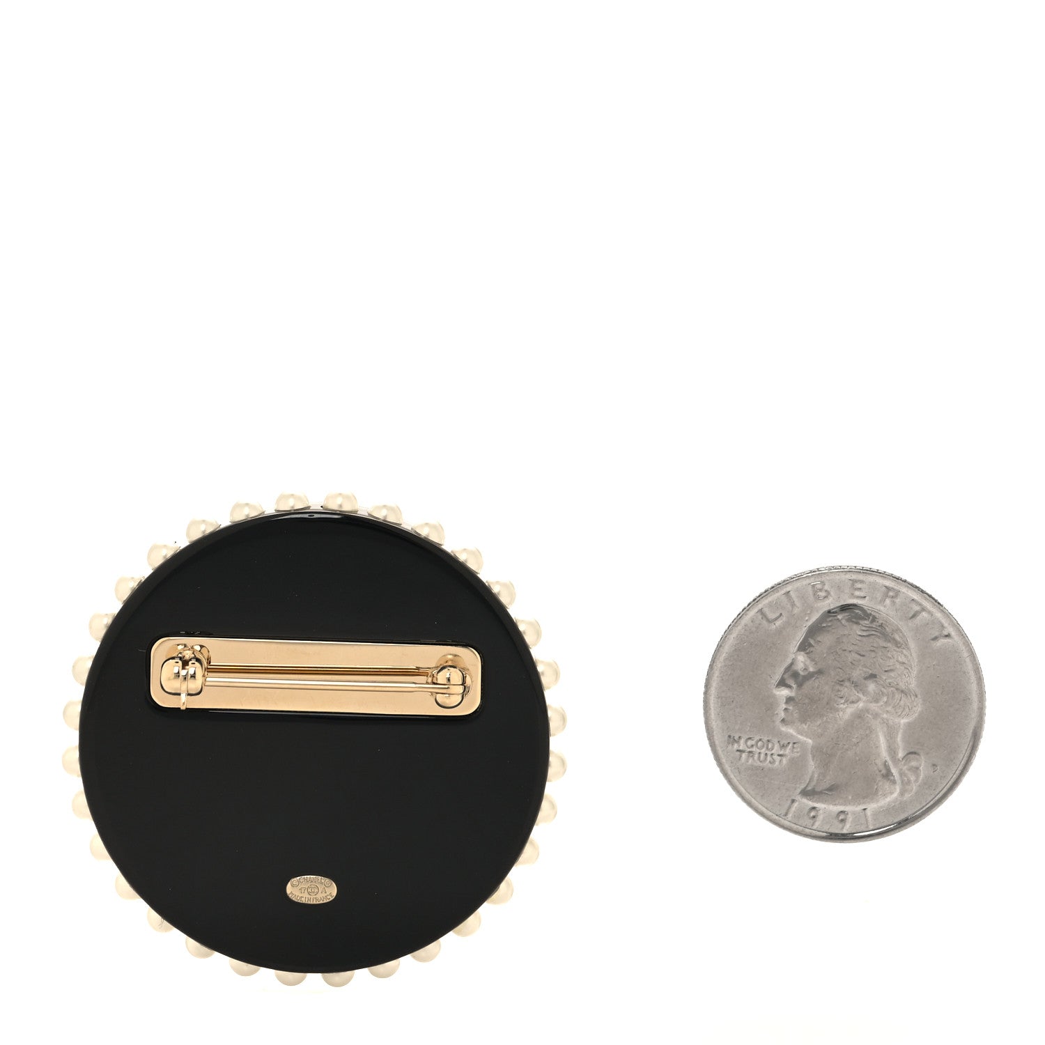 Chanel Strass Resin Pearl Coco Chanel Profile Brooch Black 2 of 4