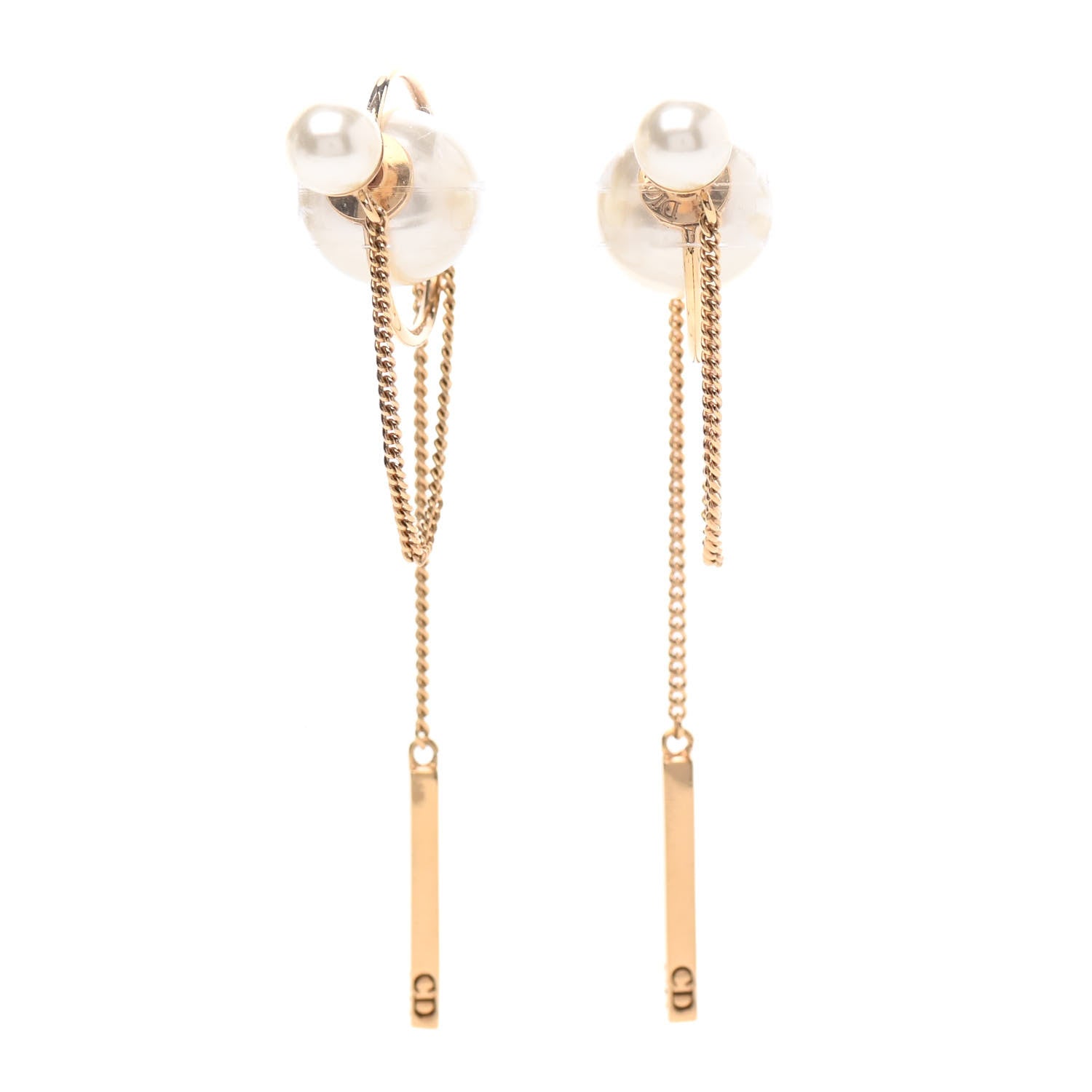 Christian Dior Pearl Tribales Dangle Chain Earrings Gold 1 of 4