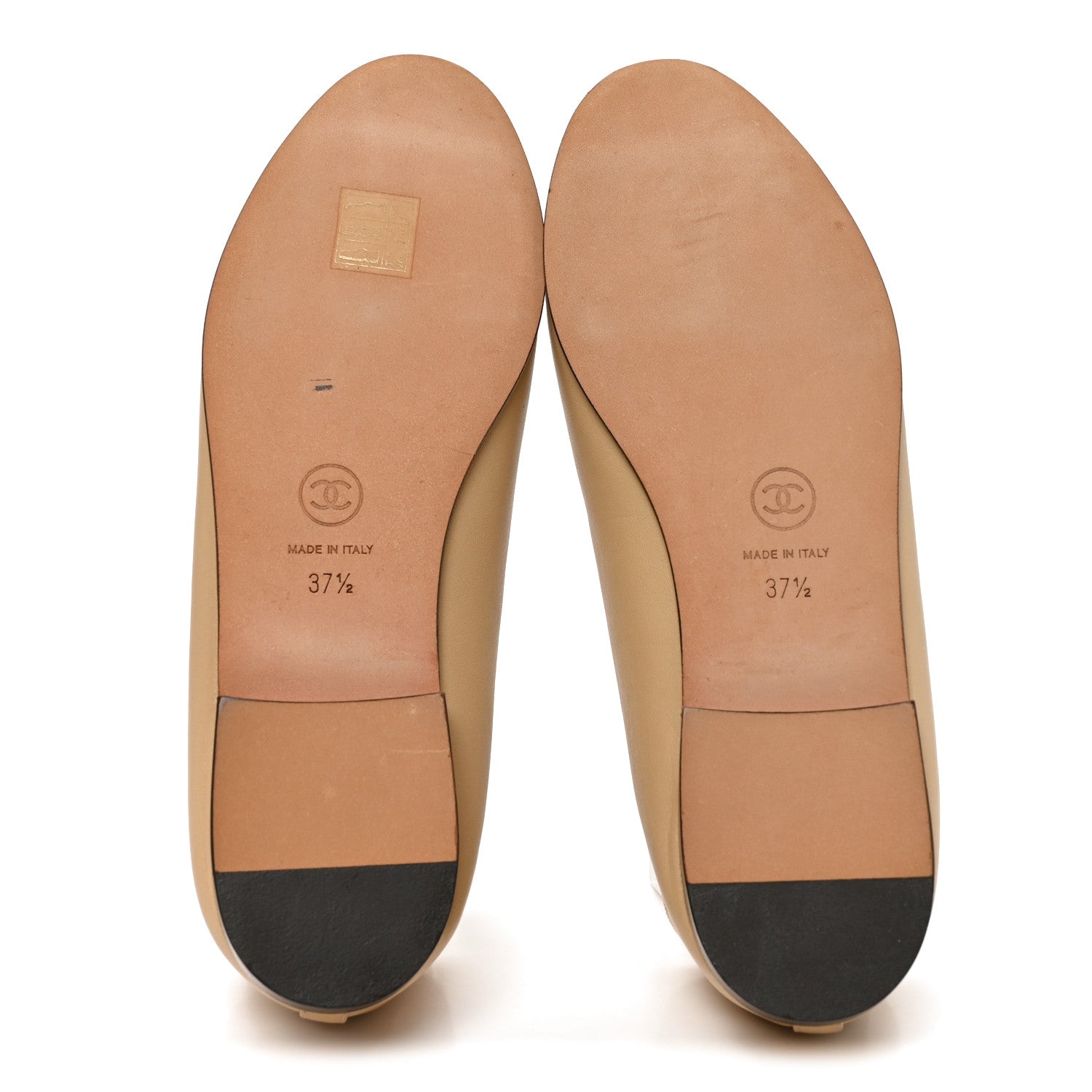 Chanel Lambskin Cap Toe CC Ballerina Flats 37.5 Beige Black 6 of 8