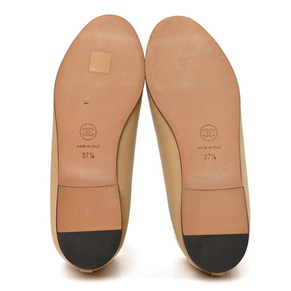 Chanel Lambskin Cap Toe CC Ballerina Flats 37.5 Beige Black 6 of 8