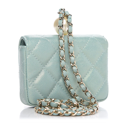 Chanel Iridescent Caviar Quilted Pearl On Top Coin Purse With Chain Light Green 3 of 11