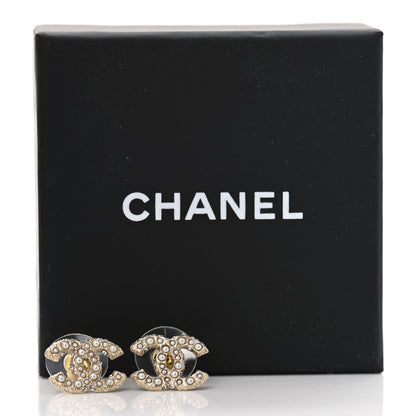 Chanel Pearl Crystal CC Earrings Light Gold 5 of 5
