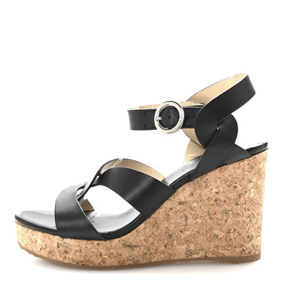 Jimmy Choo Vachetta Cork Aleili 100 Wedge Sandals 40 Black 1 of 8