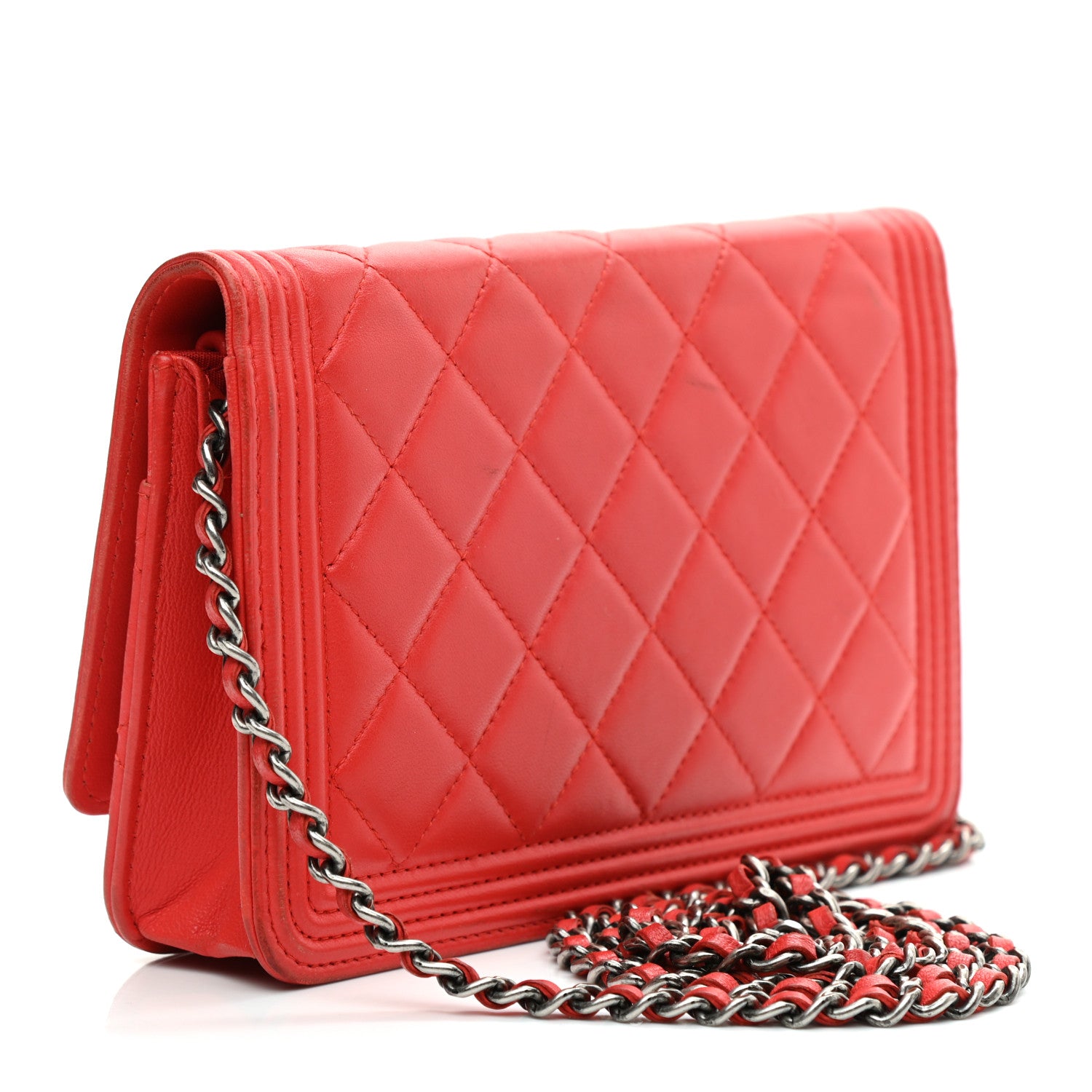 Chanel Lambskin Quilted Boy Wallet On Chain WOC Red 3 of 14