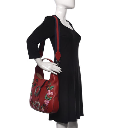 Gucci Calfskin Web Embroidered Medium Dionysus Hobo Hibiscus Red 2 of 11