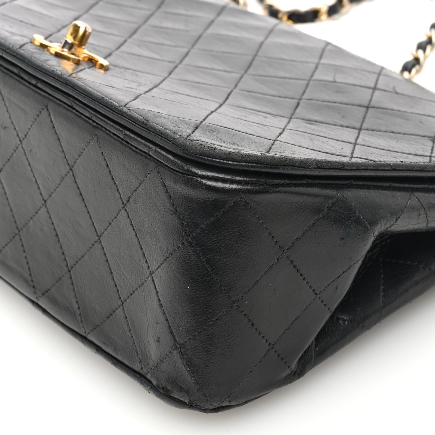 Lambskin Quilted Medium Double Pocket Flap Black