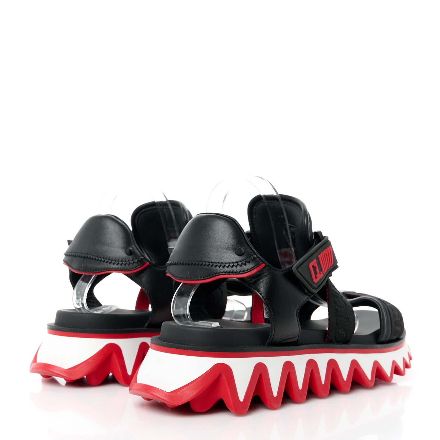 Calfskin Raffia Nylon Mens Summer Loubishark Sandals 42.5 Black Multicolor