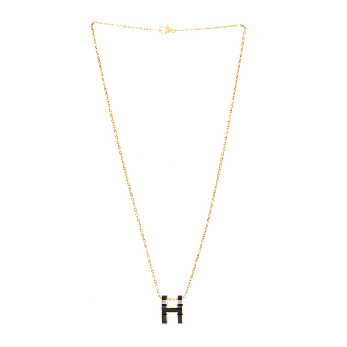 Lacquered Gold Pop H Pendant Necklace Black