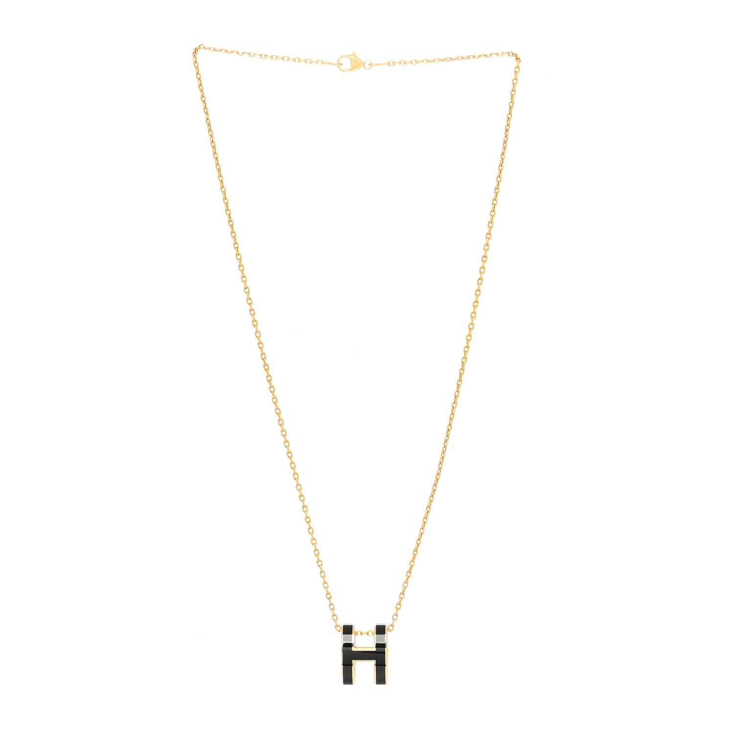 Hermes Lacquered Gold Pop H Pendant Necklace Black 3 of 5