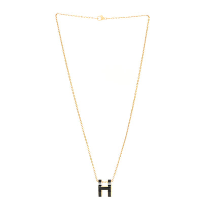Hermes Lacquered Gold Pop H Pendant Necklace Black 3 of 5