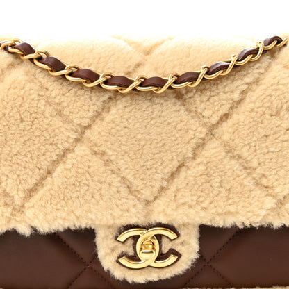 Chanel Shearling Lambskin Quilted Furry Coco Flap Beige Dark Brown 14 of 21