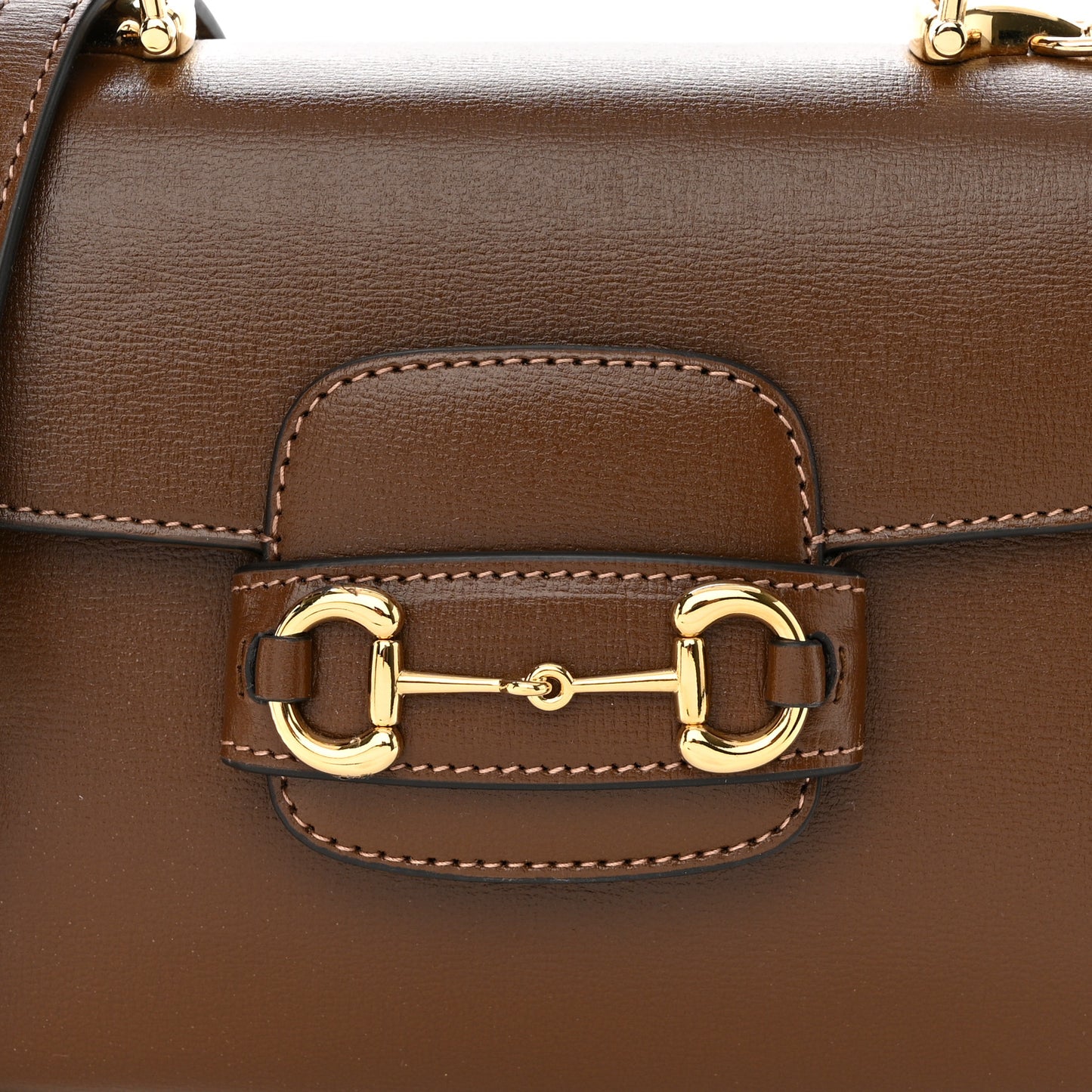 Glazed Textured Calfskin Mini Horsebit 1955 Top Handle Flap Bag Brown Sugar