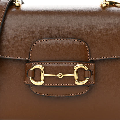 Gucci Glazed Textured Calfskin Mini Horsebit 1955 Top Handle Flap Bag Brown Sugar 8 of 12
