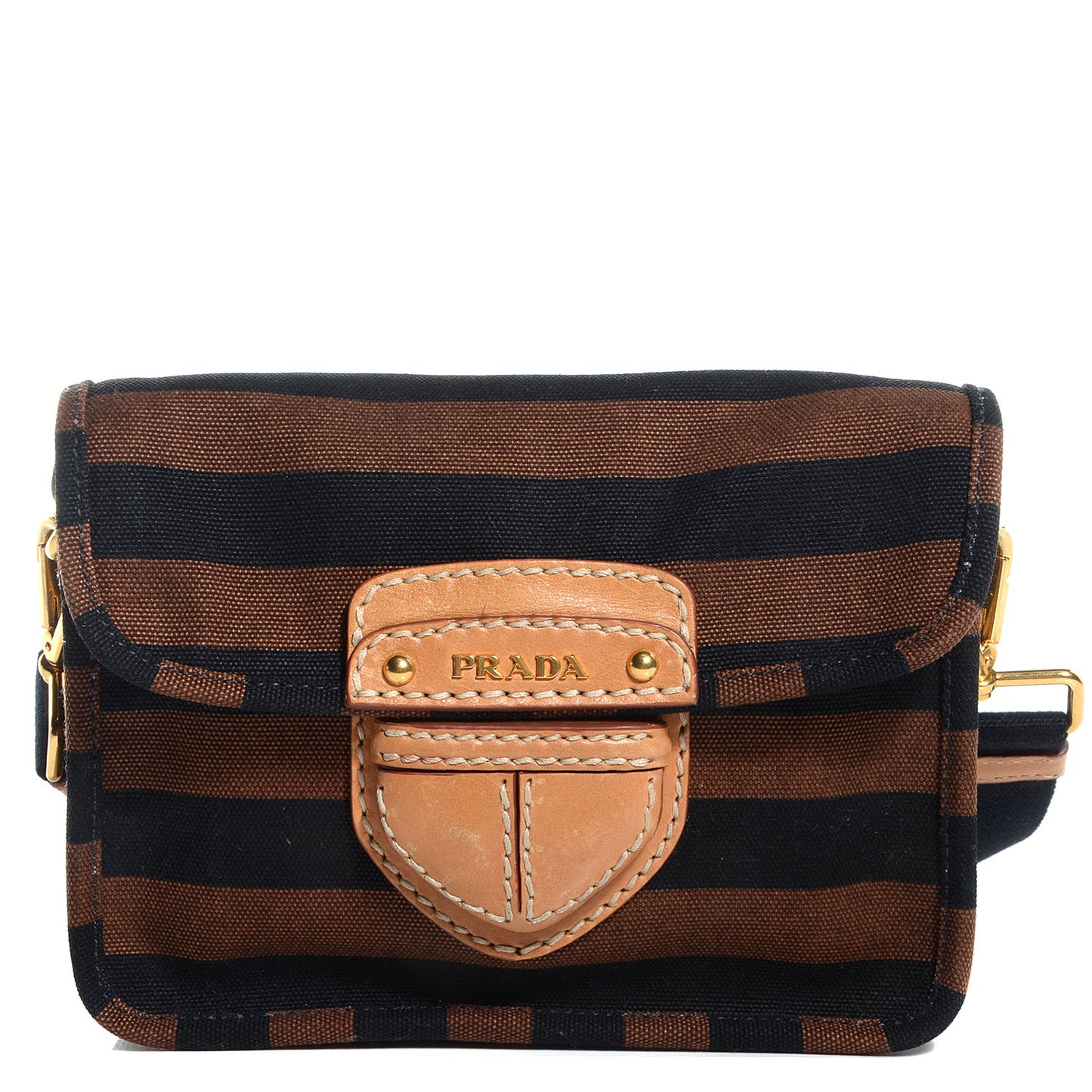 Canvas Canapa Righe Striped Shoulder Bag Tobacco